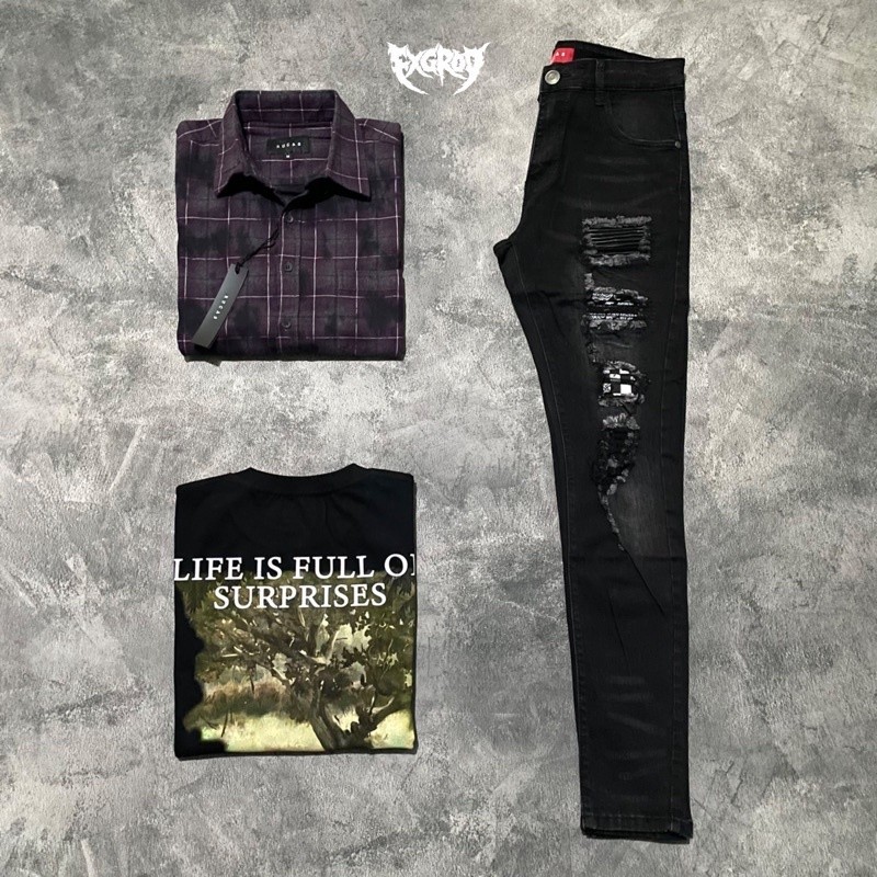 [RUCAS SEASON 9] RUCAS GRAND COMBINATION BLACK JEANS | RUCAS BLACK PEARL FLANNEL SHIRT | RUCAS TSHIR