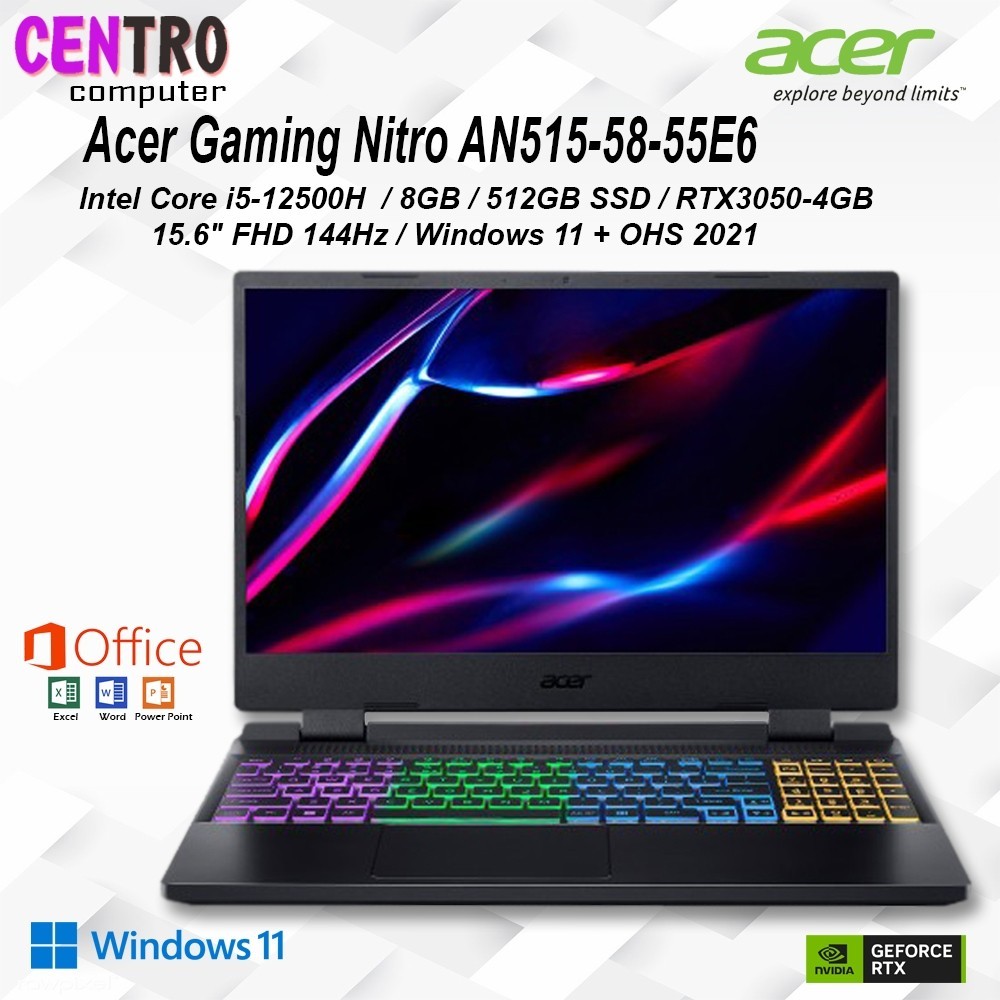ACER Nitro 5 AN515 58 Intel Core I5 12500H NVidia GeForce RTX 3050 4GB Laptop Gaming