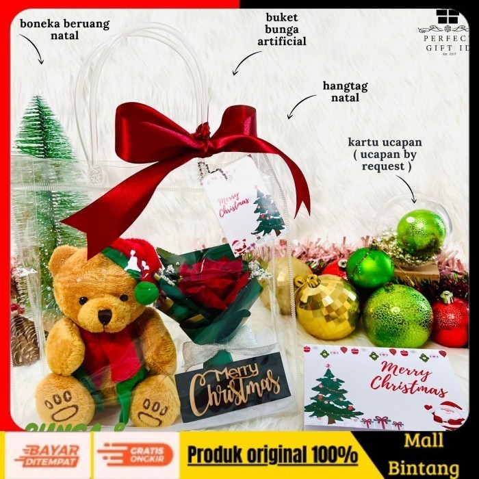 

[[MABIN]] PROMO Hadiah Natal / Kado Natal / Christmas Gift / Hampers Natal / Hampers Bunga&BonekaSaj, Beruang Gold
