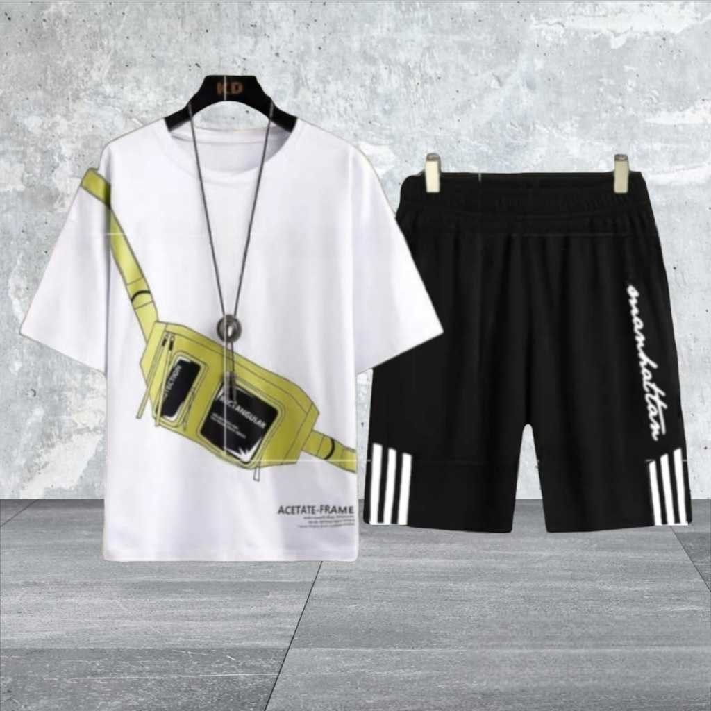 Setelan Kaos Outfit Pria 1 set Lengkap Keren Kekinian Cowok Frame