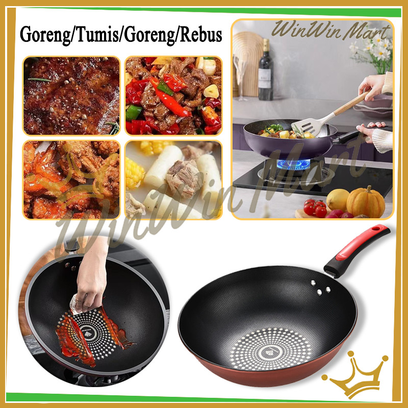 Wajan Teflon Diamond 32cm/Panci Batu Wajan Penggorengan Bottom/Wajan Penggorengan Batu Medis Anti Le