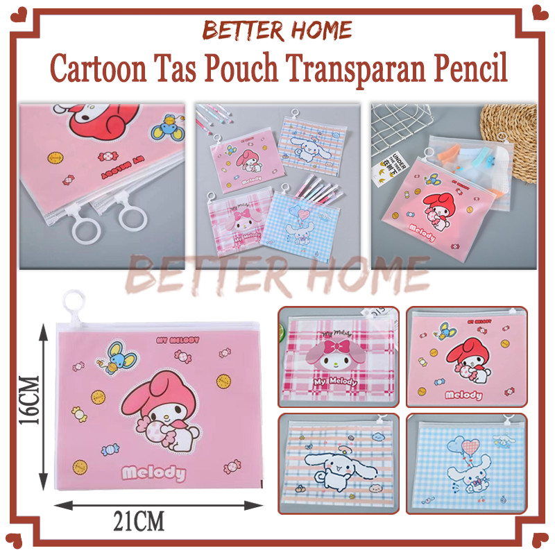 

Pouch Zipper Motif Sanrio/Cartoon Tas Pouch Transparan Pencil Motif/Pouch Zipper Pencil/ Tas Kosmetik Karakter Zip Lock Plastik