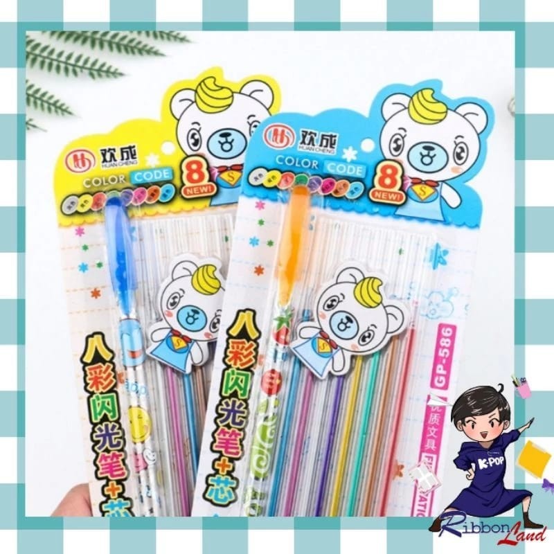 

Pulpen Set Metalik Tinta Cair Refil 8 pcs Metalik Colour