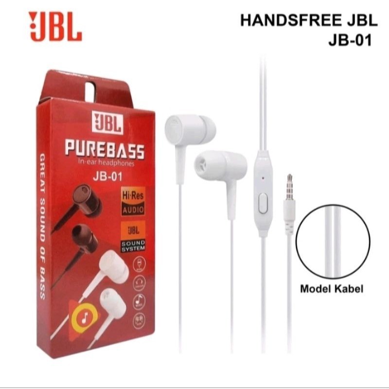 Headshet JBL Purebass JB-01 Hitam Putih Hf music Audio JB01