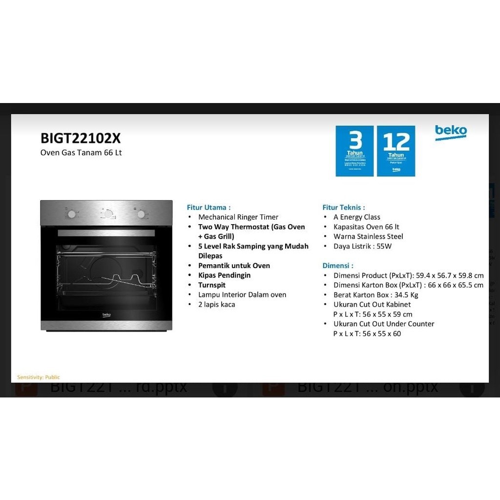 Beko Oven Gas Tanam 66 Liter BIGT22102X Stainless Steel