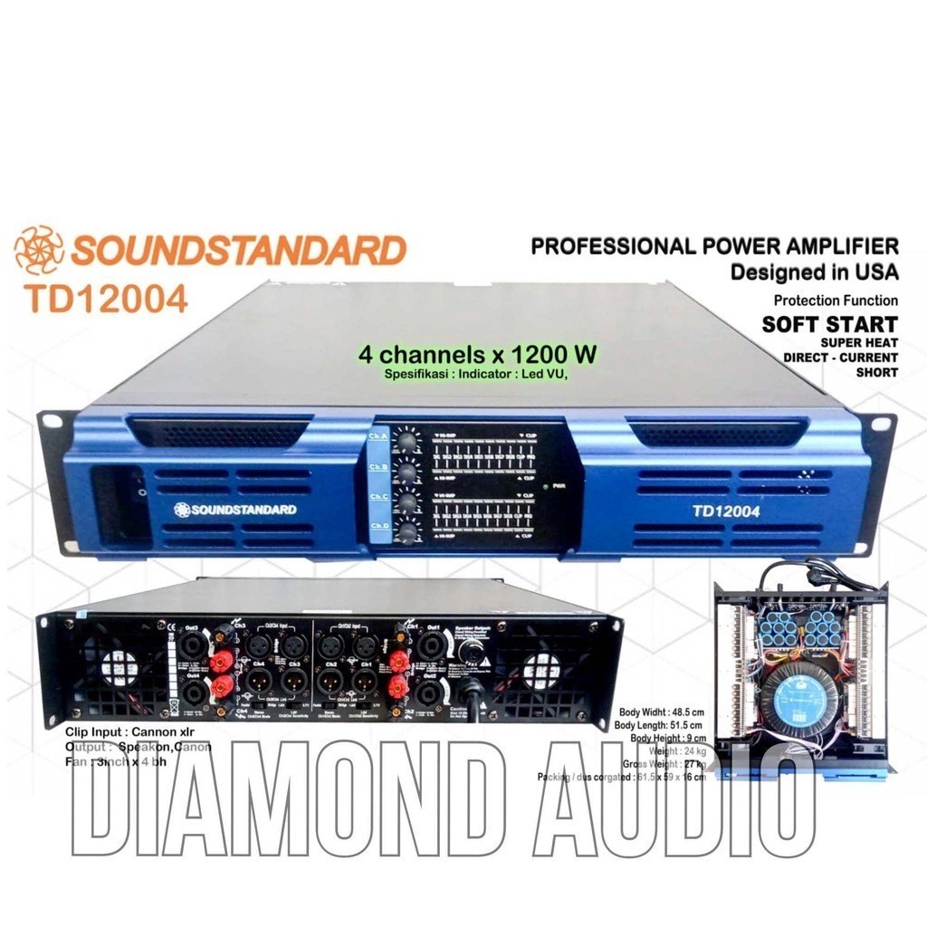 Power Amplifier Soundstandar Td12004 4 Channel Class H Ampli Td 12004