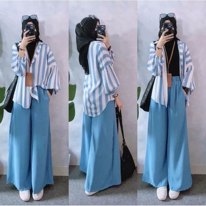 Namira Strip One Set Kulot | Setelan Crinkle Airflow