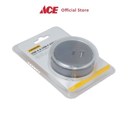 Ace Krisbow Stop Kontak Usb Type A & C Round - Silver Electric Socket Terminal Colokan Listrik Kotak Kontak Peralatan Elektronik-2