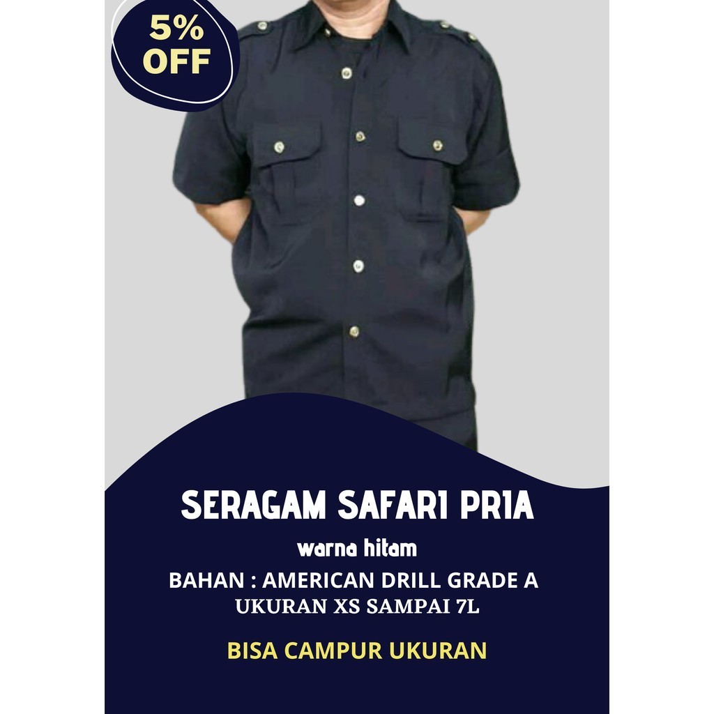 Seragam Safari Hitam Satpam driver sopir bodyguard lengan pendek panjang bahan tebal  premium