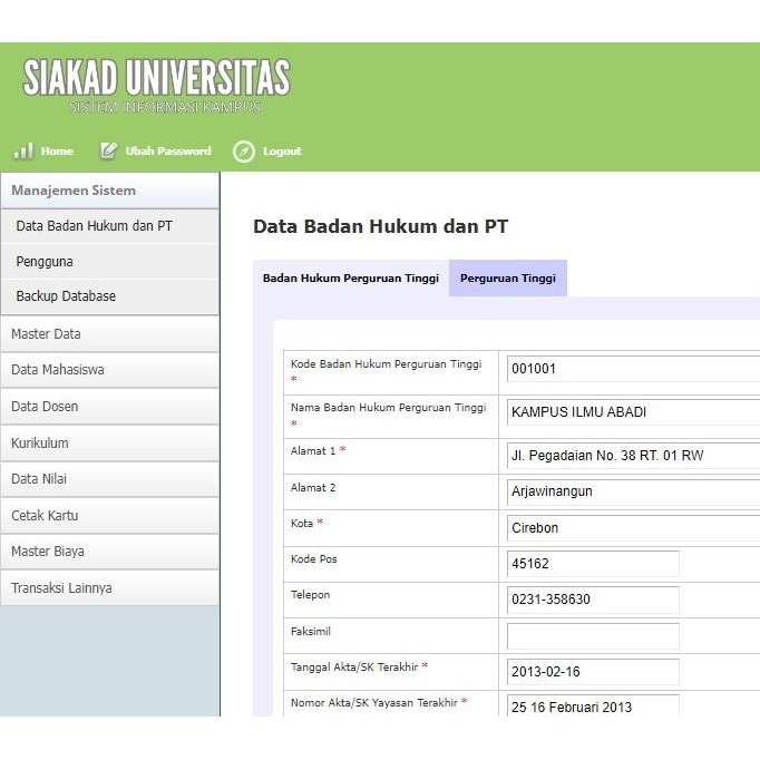 Aplikasi Web Siakad Akademik Universitas Kampus