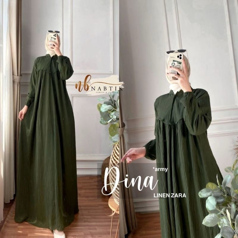 Dina Gamis Bahan Linen Premium Dress Muslimah