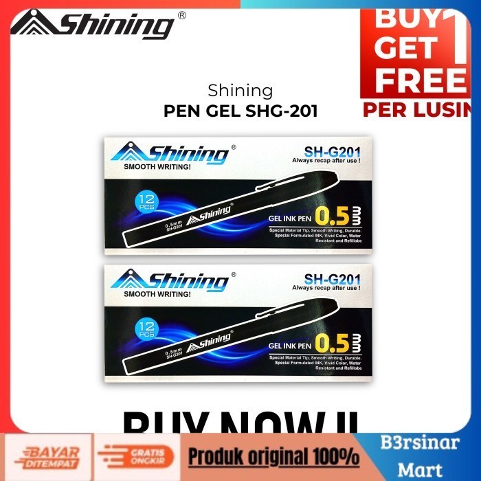 

[[KUALITAS TERBAIK]] BUY 1 GET 1 Pulpen Gel Shining Warna Hitam SHG201 ( 24 Pcs) COD