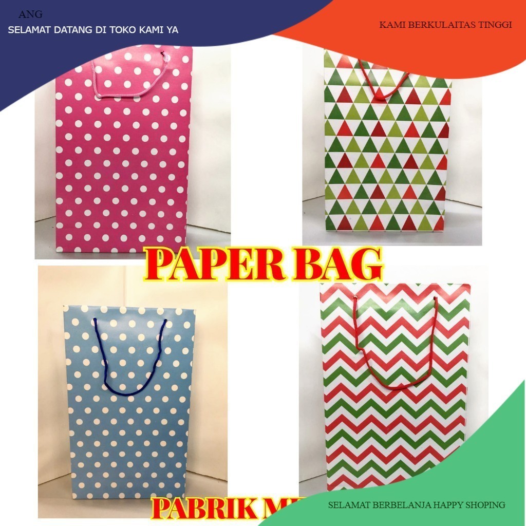 

(ANG)Paper Bag Motif polkadot /Tas Kertas / Goodie bag / Tas bingkisan ulang tahun Ukuran 19 x 7 x 31 cm