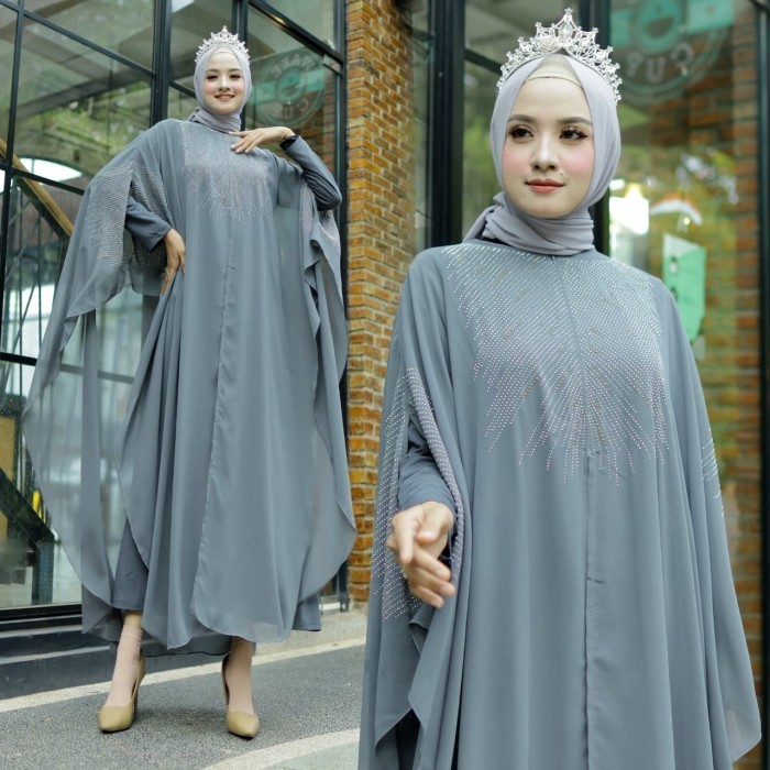 kaftan maheswari abu baju muslim pesta premium jumbo lebaran