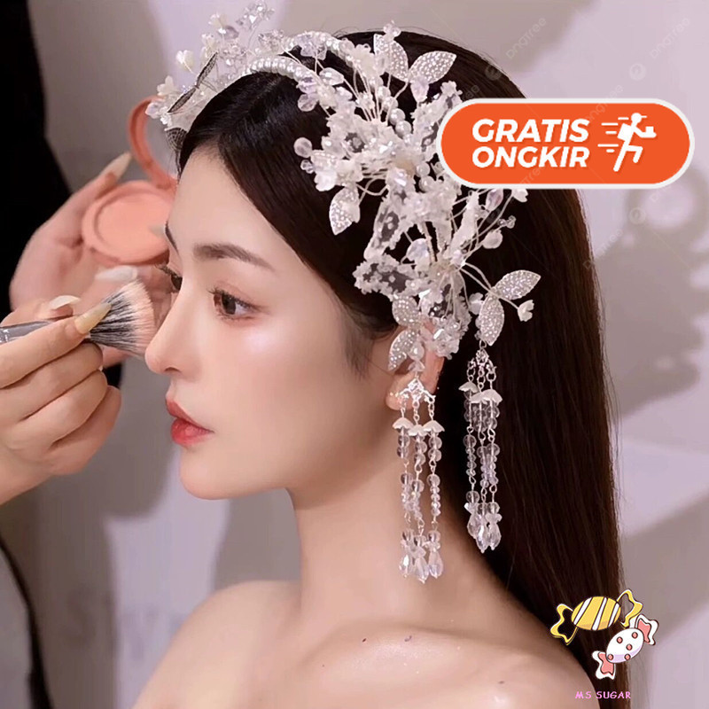 Terlaris ~YADORNOS Hiasan Kepala Pengantin Wanita Korea Xianmei Buatan Tangan Mutiara Hiasan Rambut 