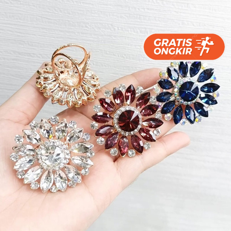 Terlaris ~Ring bros cincin / Ring jilbab hijab / Ring syal bunga mote diamond marquise warna Bros Hi