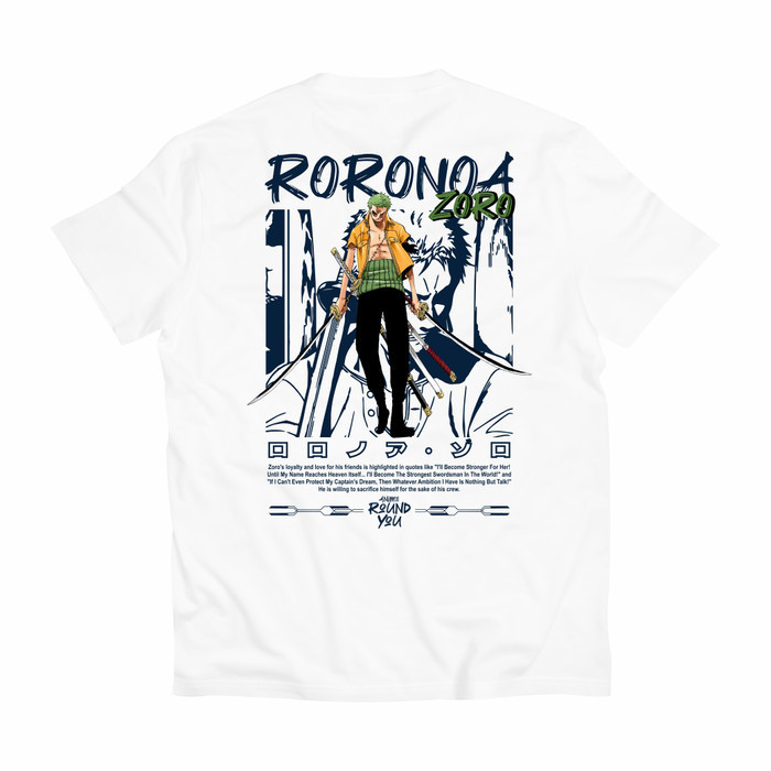 Kaos Roronoa Zoro One Piece Baju Anime katun 24s - Putih, S