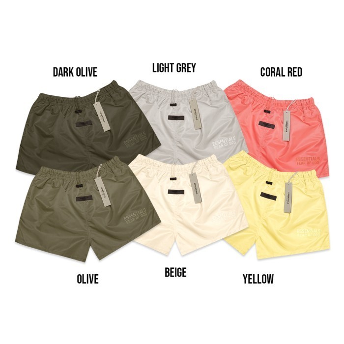 FOG Essentials Velvet Text Running Nylon Shorts - Beige, L