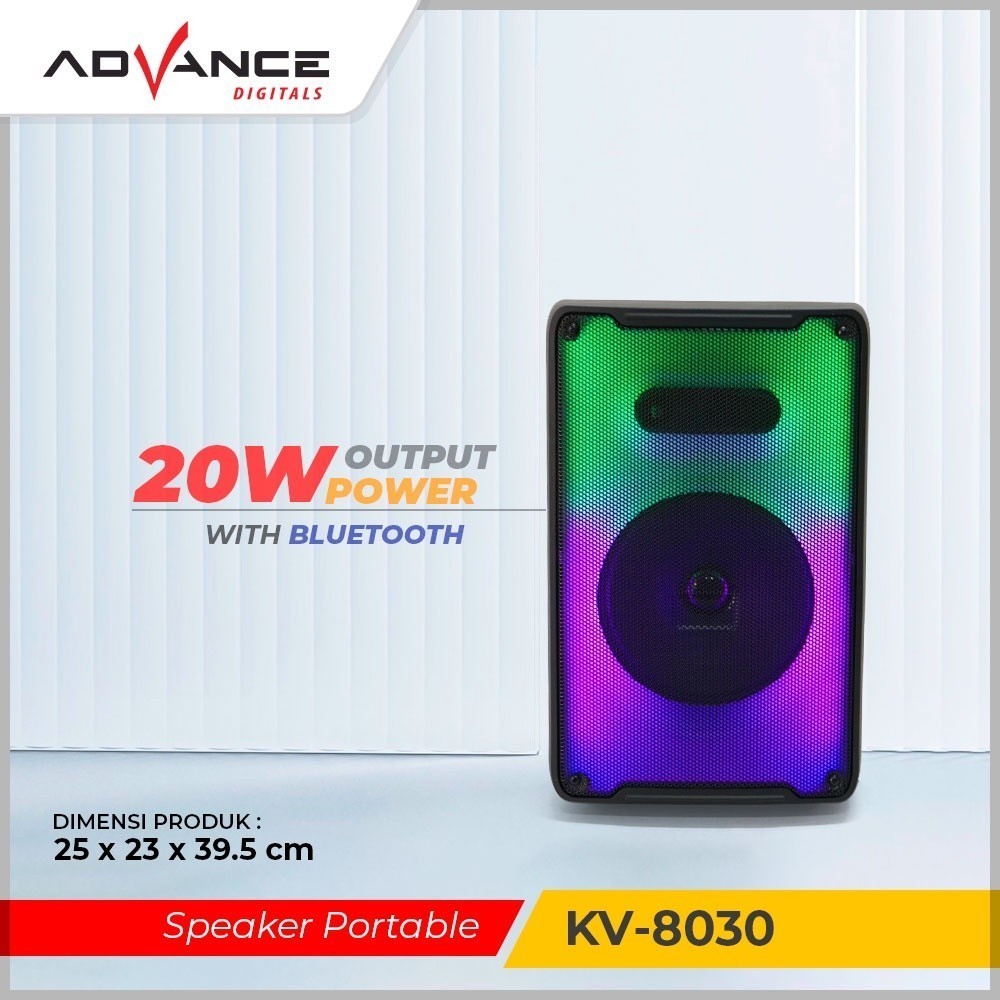 Advance KV-8030 Portable Speaker 8'' Lampu RGB Satu Mic gratis Karaoke dapat disambungkan ke TV -Spe