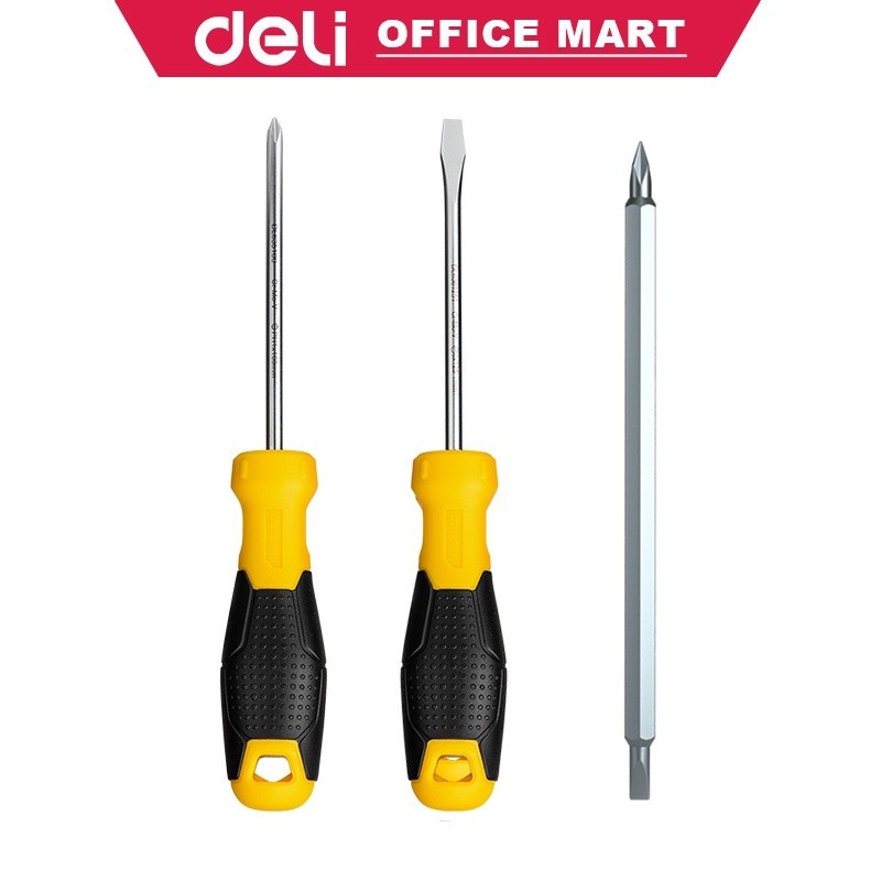 Deli Obeng Bolak Balik Panjang Obeng Kecil Obeng Magnet Besar Gagang Karet 2 in 1 Phillips Screwdriv