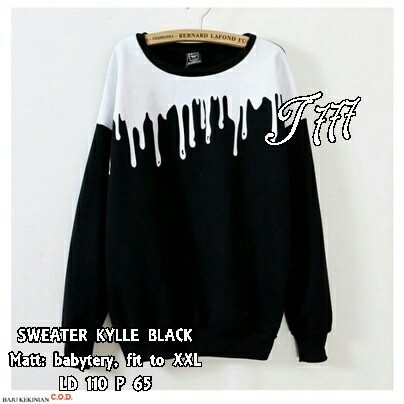 Baju Sweater kylle black RO Sweater Wanita babyterry hitam Kekinian