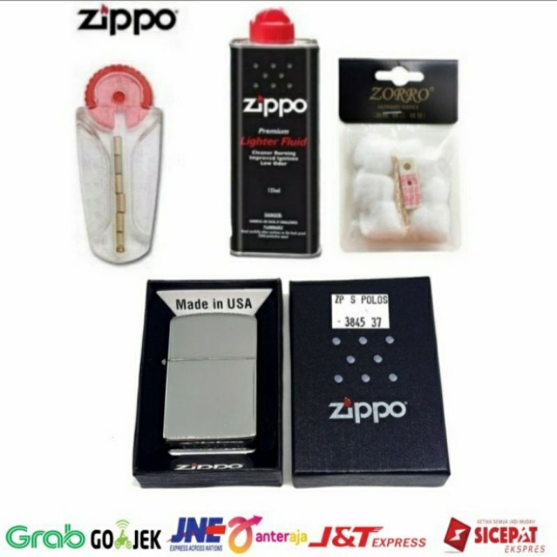 Paket Komplit Korek Zippo Silver Lengkap Plus Minyak Batu Kapas dan Sumbu Zippo
