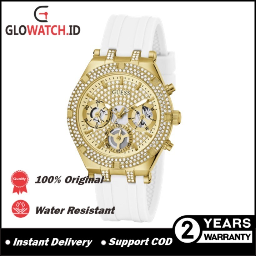 [Promo] Jam Tangan Wanita Guess GW0407L2 Heiress Gold Glitz Dial White Silicone Strap Original (Gara