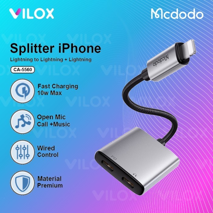 TERBARU mcdodo converter audio adapter lightning to dual lightning jack iphone - ca556