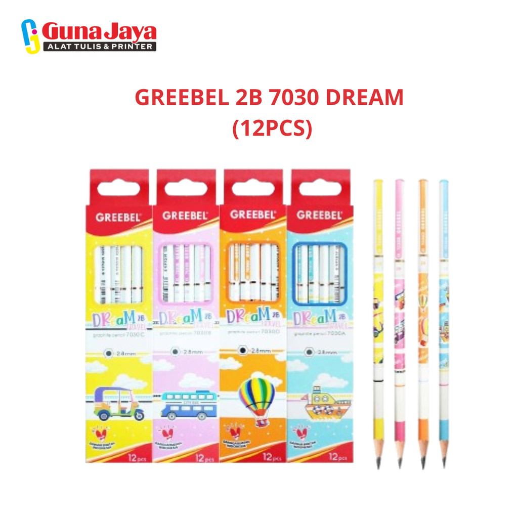 

GREEBEL Pensil Tulis 2B 7030 Dream / Pensil Kayu Ujian / Pensil Gambar (SATU SET 12PCS)