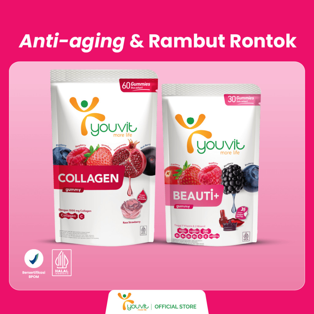 Collagen & Biotin Gummy untuk Anti Aging & Vitamin Rambut Rontok | Youvit Collagen Peptides®️ & Beau