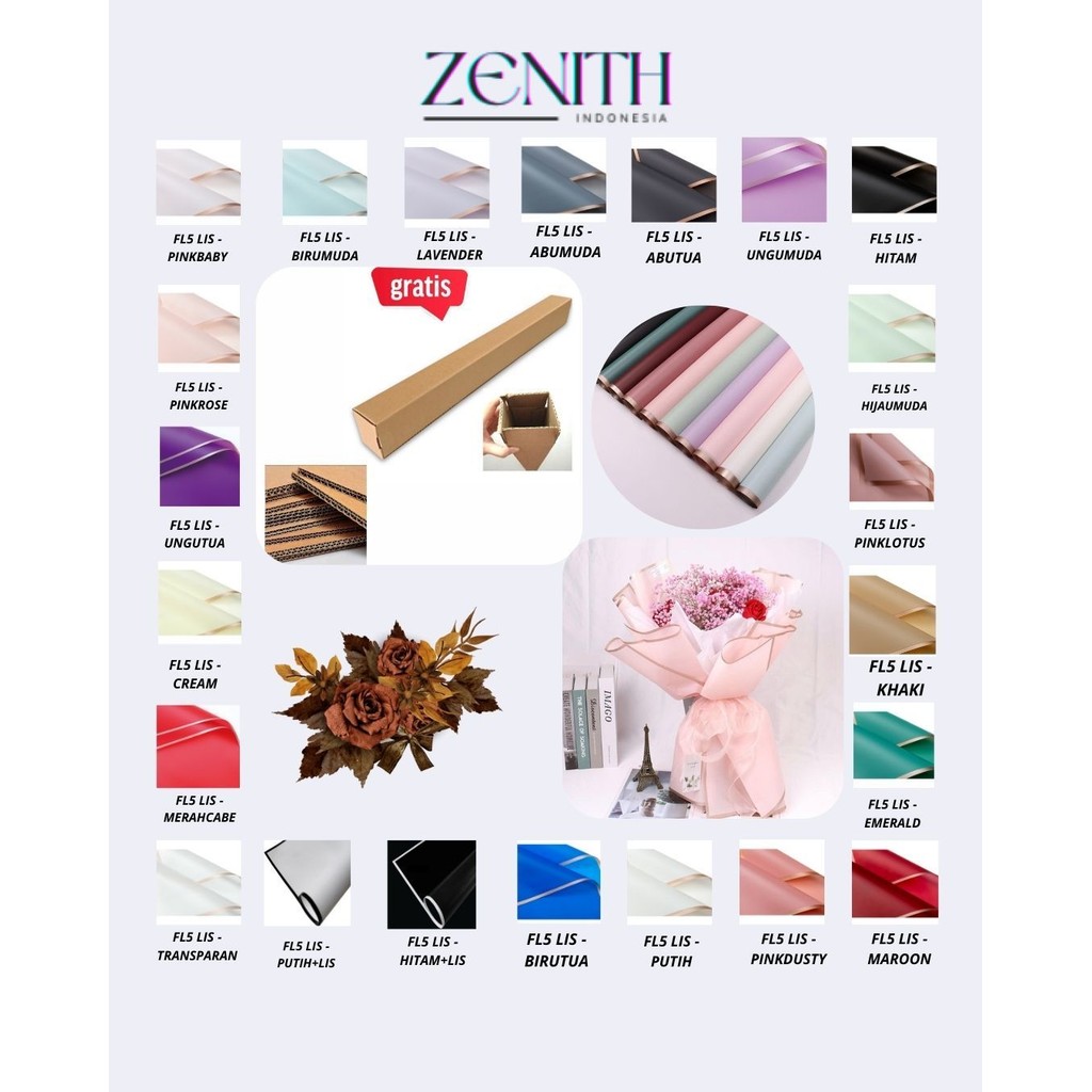 

Zenith - FL5 LIS 5Lembar-Kertas Bunga Buket Transparan List Emas/Kertas Buket Bunga Florist Cellophane