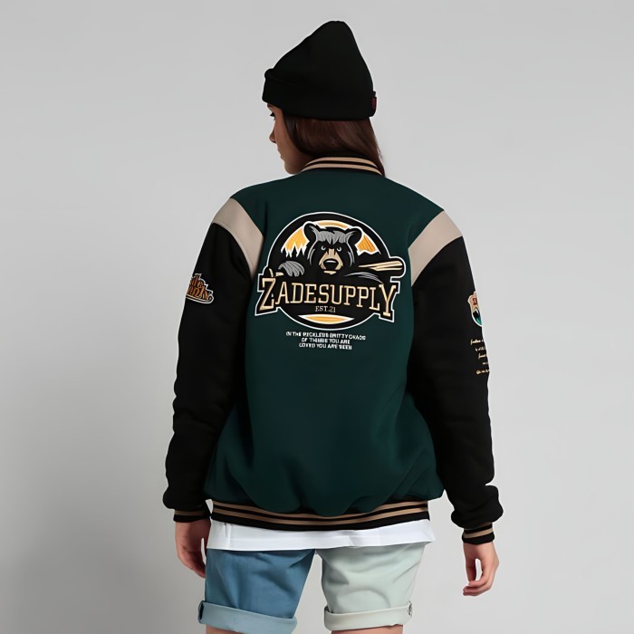 Varsity Baseball Jacket Zade Supply Bear II Series - Petrol, XL