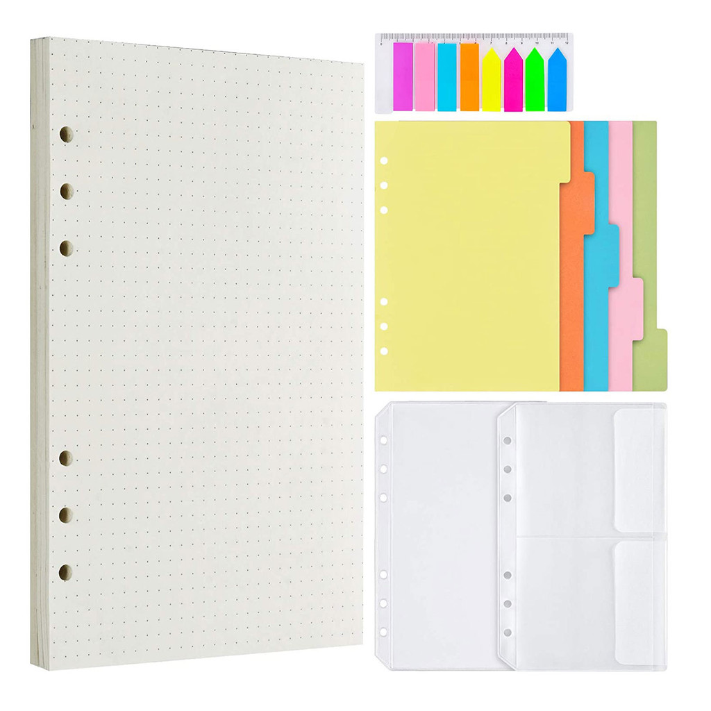 

A6 Refillable Notebook Planner Organizer with 45 Refill Paper,5 Binder Dividers, 160 Index Tabs with Ruler, 2 Binder Pockets