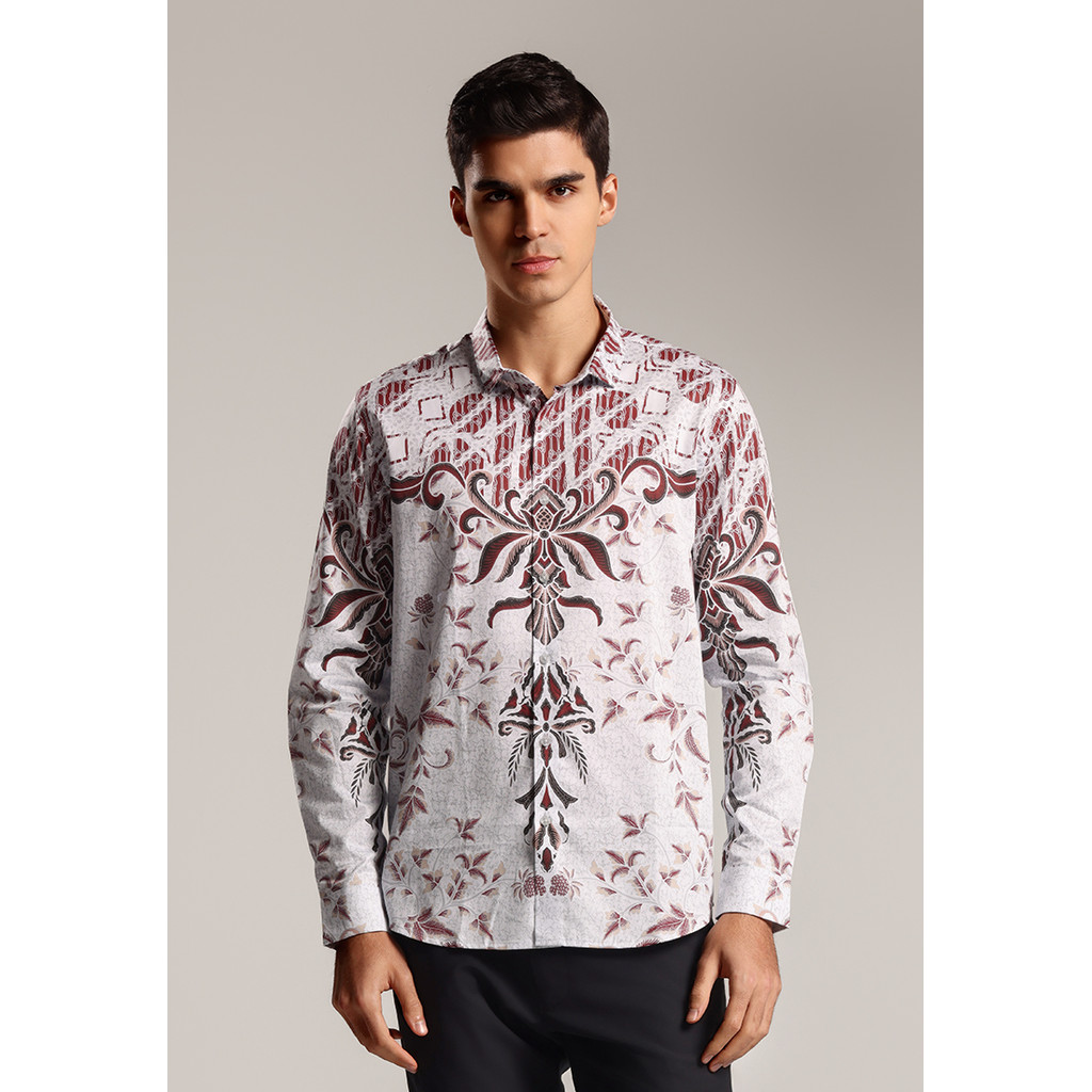 MOC - Kemeja Batik Pria Lengan Panjang Pattani - White