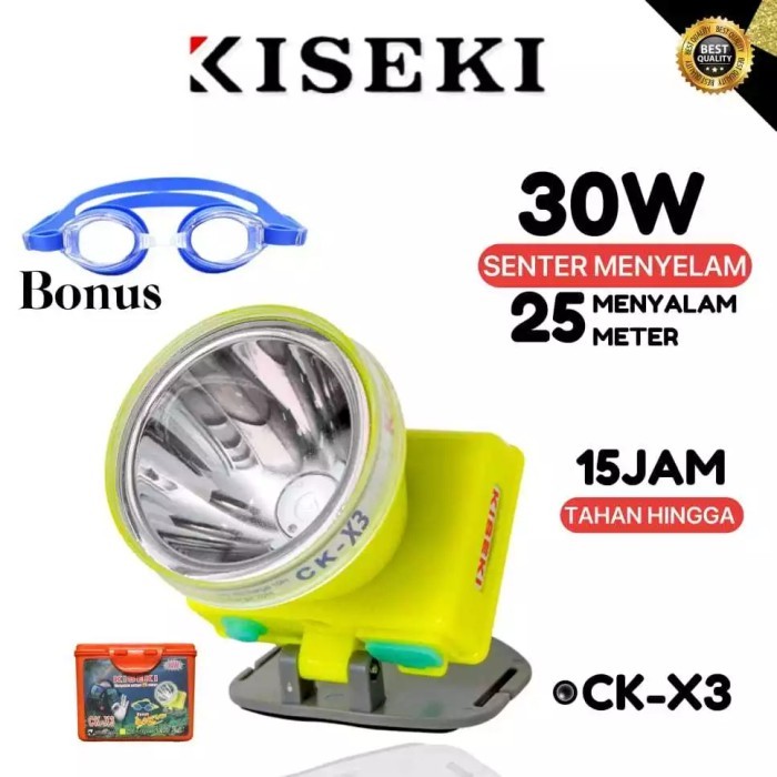 Senter Kepala Selam Kiseki CK-X3 30 Watt Tahan Air Free Kaca Mata