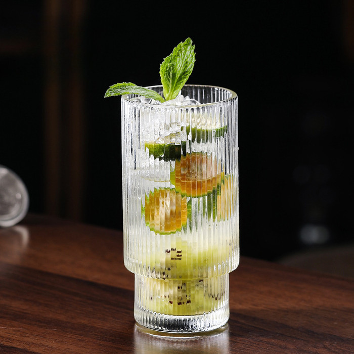 Gelas Kaca Unik Besar Kecil Estetik Cafe Ice Coffee Premium Stripe - Nasfi Store