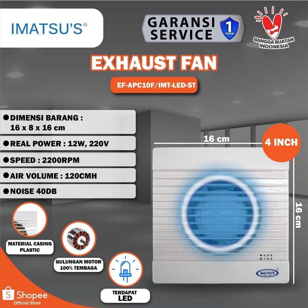 Imatsu KIPAS PLAFON EXHAUST FAN PLAFON 4 INCH With LED Rumah Toilet Dapur Eksos