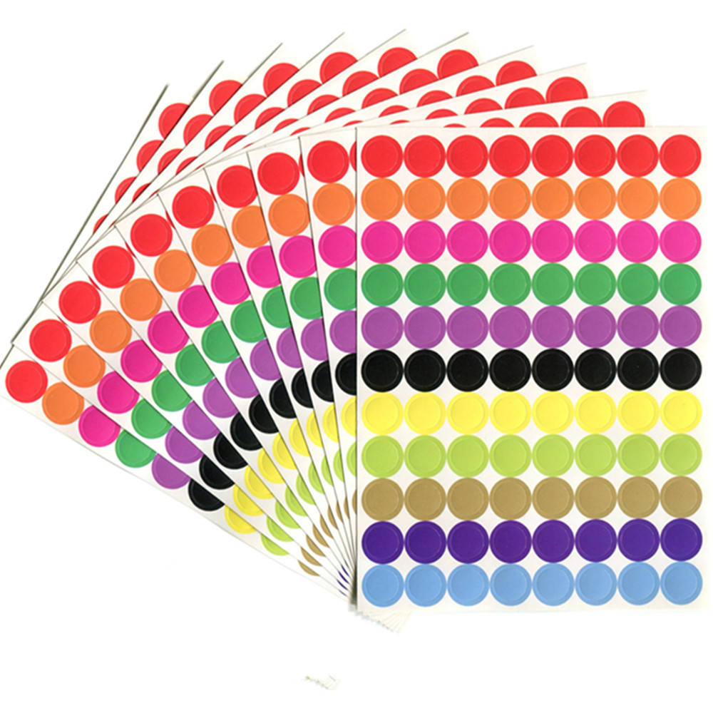 

880Pcs/10 Sheet Round Spot Circles Sealing Stiker Paper Labels Coloured Dot Stickers Adhesive Package Label Party Decoration