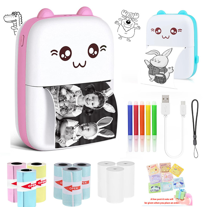 

58mm Mini Portable Thermal Printer Cat Shapes Lightweight Wireless Photo Label Memo Wrong Question Printing USB Cable Printer