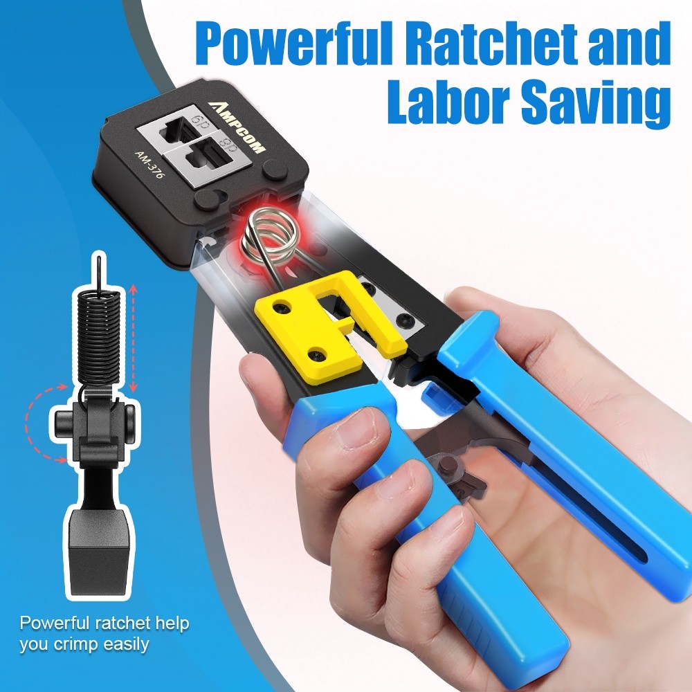 Rj45 Crimp Tool Pass-Through Untuk Cat5, Cat5E, Cat6 - Alat Crimping, Pemotong & Pengupas Untuk
