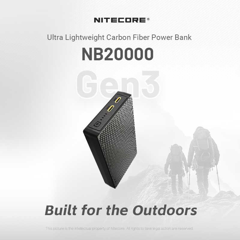 NITECORE Power Bank PD QC Carbon Fiber IPX5 Dual Type C Port 20000mAh - NB20000 GEN3
