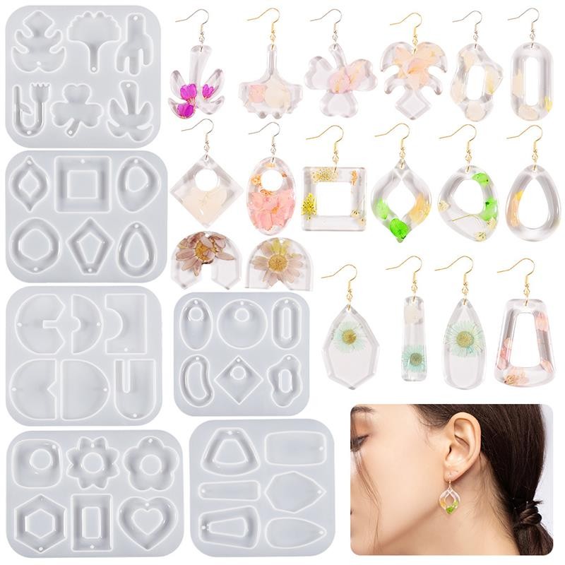 

Geometric Earring Pendant Silicone Mold Leaf Flower Epoxy Resin Mold For DIY Charms Pendant Mould Creative Jewelry Craft