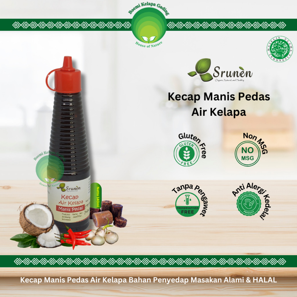 

Kecap Manis Pedas Air Kelapa Asli 140 Ml Pemanis Makanan Tanpa Pengawet Srunen Herba Asri Organik
