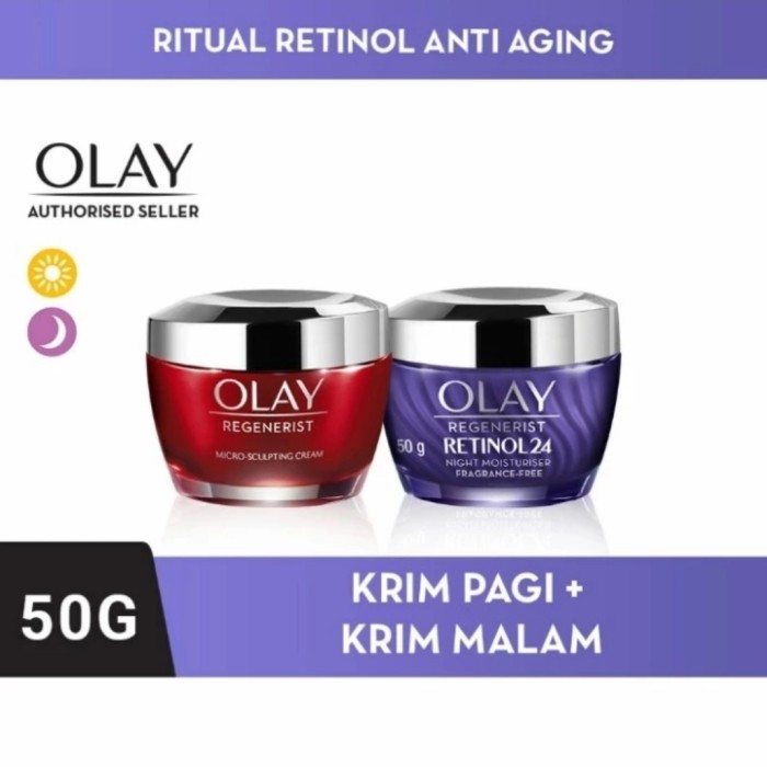 OLAY SET PERAWATAN ANTI AGING REGENERIST DAY 50g + RETINOL CREAM 50g - Siang + Malam BAR
