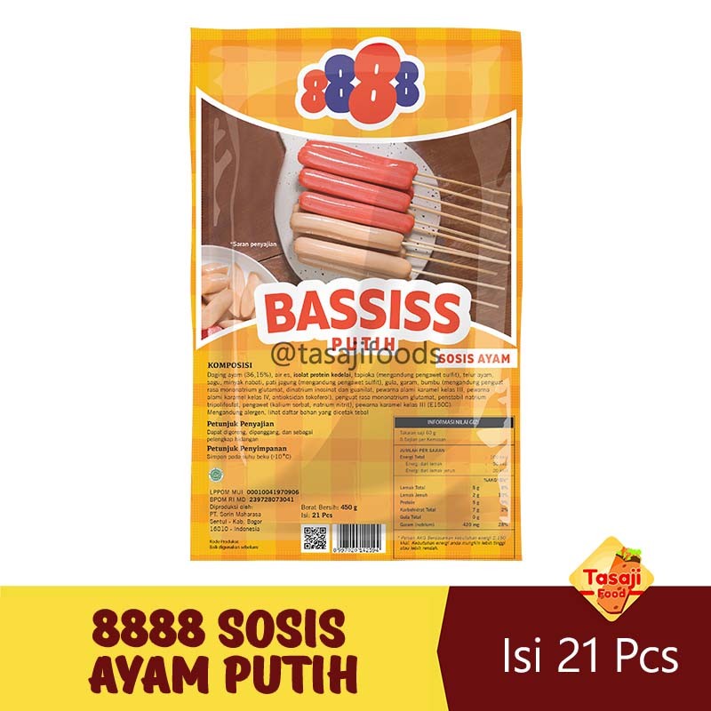 

8888 Basis Putih Isi 21 Pcs 400 Gram Sosis ayam Putih
