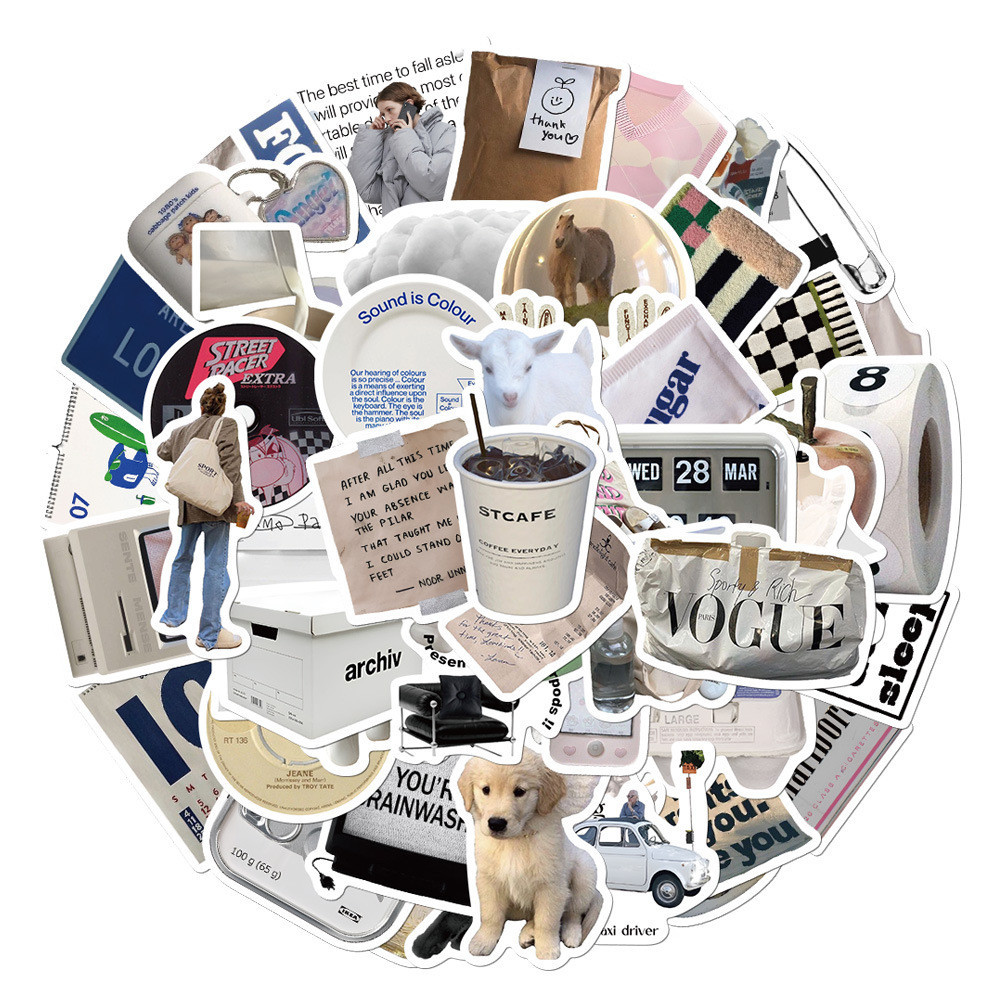 

57 Pcs Vintage Ins Sederhana Lucu Stiker Korea Kartun Decals DIY Laptop Kulkas Ponsel Scrapbook Keren Graffiti Sticker Mainan