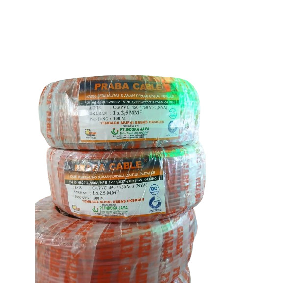 KABEL NYA 1 x 2,5 @ 100M, KABEL NYA 1X2,5 100 METER PRABA / KABEL INSTALASI TUNGGAL 1 ROLL