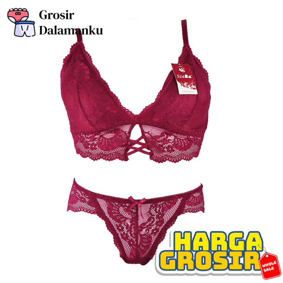 (Grosir 1, 6 pcs) Scelta Sexy Bra Set Celana Dalam Transparan Bralette Renda Setelan Bh Sc 1792 Set