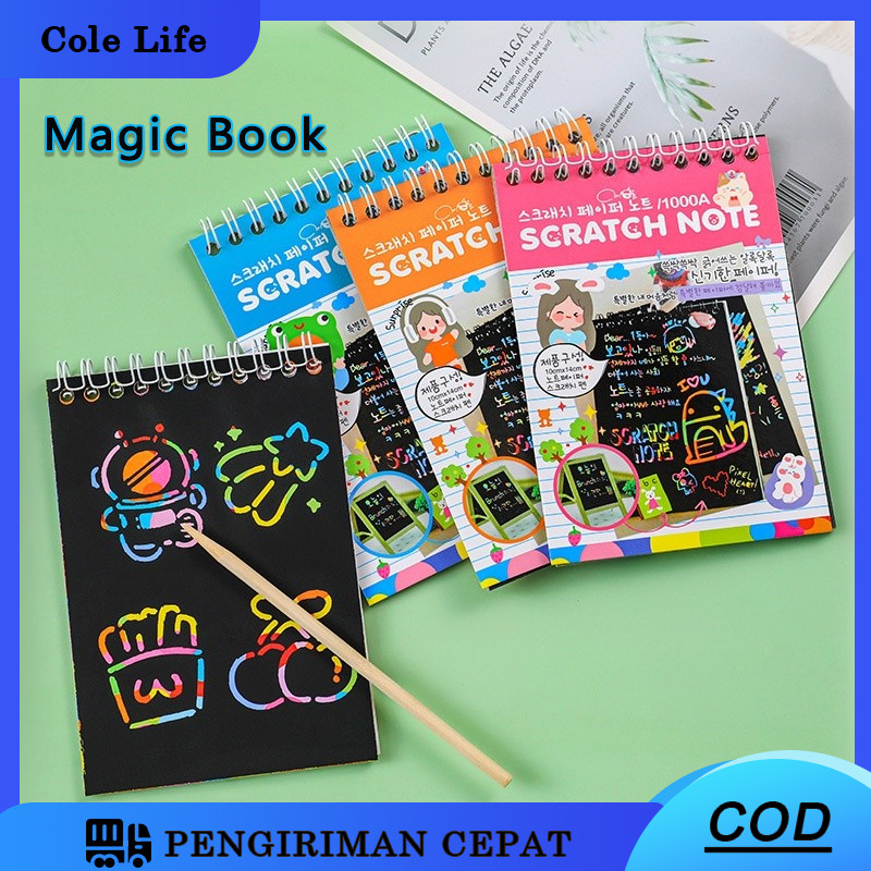 

Magic Color Rainbow Scratch Paper Note Book Buku Sketsa Warna-warni Scratch Book Grafiti Kertas Mini Tulis Gores Gambar DIY Sscratch Paper Note Black