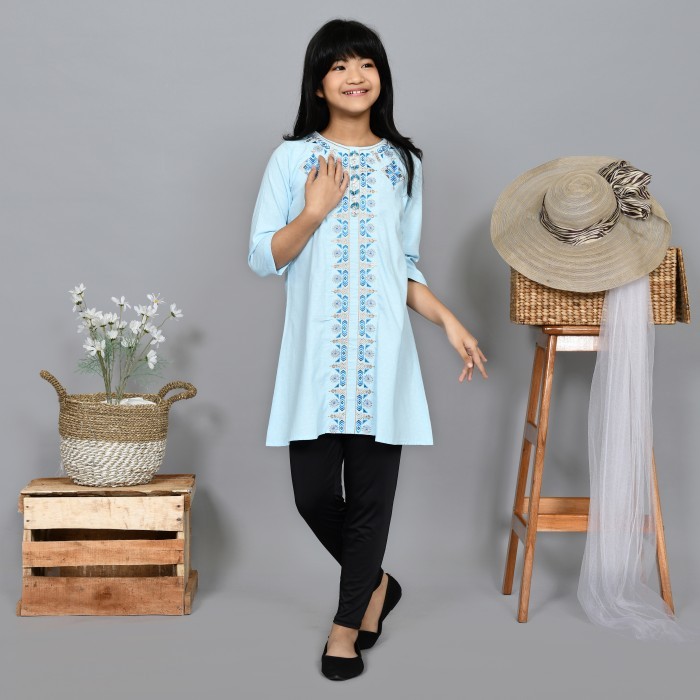Versail Baju Muslim Anak Perempuan Usia 5 - 10 Thn Blue India R1067 - 2